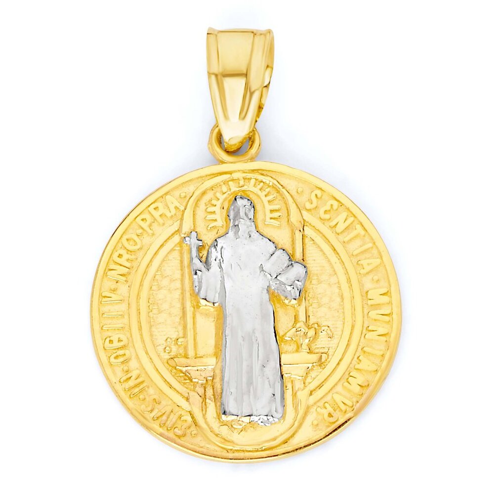14k Solid Gold Saint Benedict Medal Pendant - Religious Jewelry Gifts for Her